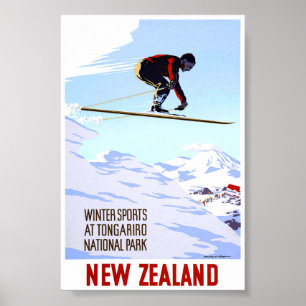 Neuseeland Wintersport Vintage Reiseposter Poster
