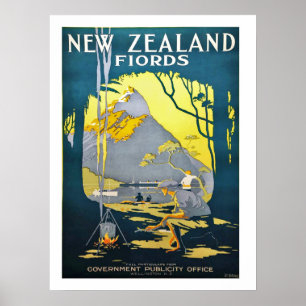Neuseeländische Fjorde, Vintage-Reiseposter Poster