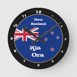 Neuseeländische Flagge, Kia Ora, trendy Neuseeland Runde Wanduhr