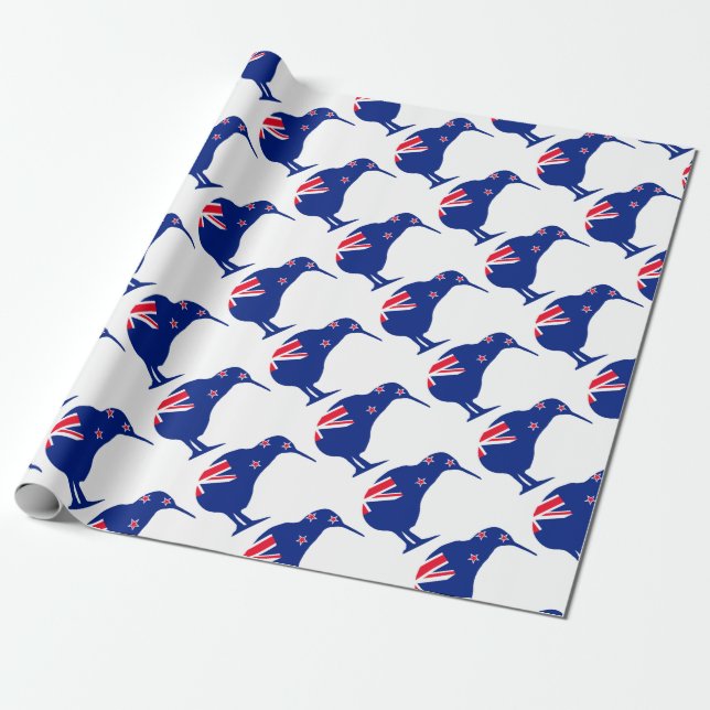 Neuseeländische Flagge mit Kiwi-Silhouette Geschenkpapier (Ungerollt)