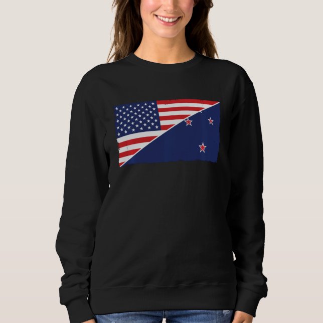 Neuseeländische Flagge und US-amerikanische Flagge Sweatshirt (Vorderseite)
