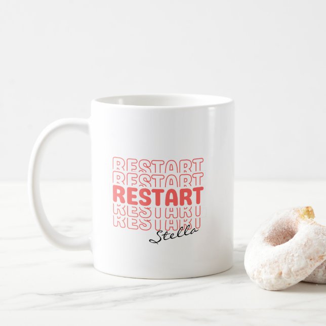 Neustart Korallen-Wellig Retro-Name Text Kaffeetasse (Mit Donut)
