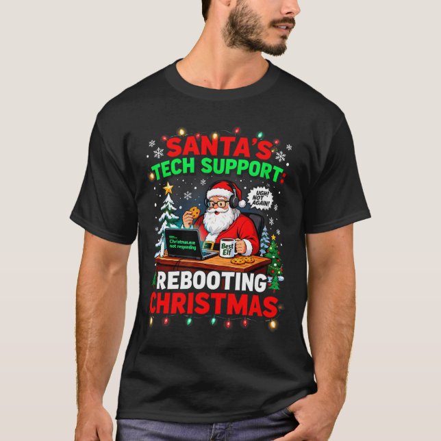 Neustart von Funny Santa's Tech-Support Weihnachts T-Shirt (Vorderseite)