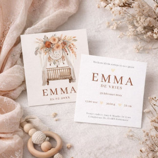 Neutraal Boho Wieg Bloemen  Aardetinten geboorte Karte
