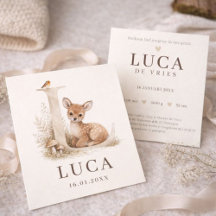 Neutraal geboortekaartje hertje monogram L 