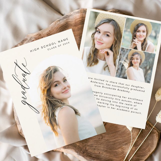 Neutral Arch Graduate Simple Foto Abschluss Ankündigung (Von Creator hochgeladen)