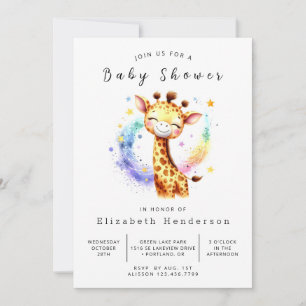 Neutral aufbereitbare Giraffe Babydusche Einladung