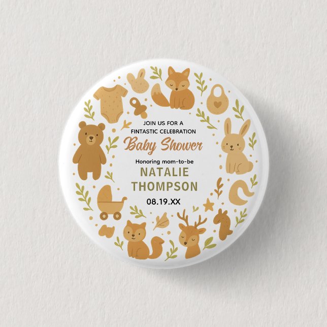 Neutral Baby Boy Shower | Cute Safari Animal Button (Vorderseite)