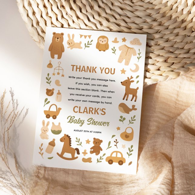 Neutral Baby Boy Shower | Cute Safari Animal Dankeskarte (Neutral Baby Boy Shower | Cute Safari Animal Thank You Card
)