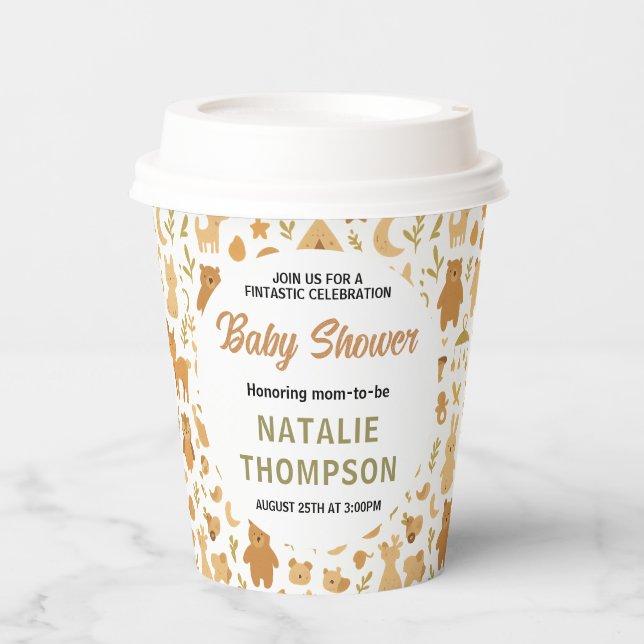 Neutral Baby Boy Shower | Cute Safari Animal Pappbecher (Vorderseite)