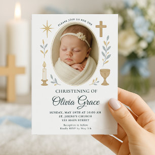Neutral Baby Girl Christening Einladung