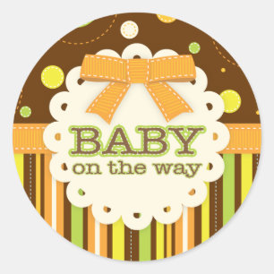 Neutral Baby Orange & Green in Stitches Baby Bow Runder Aufkleber
