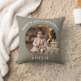 Neutral Baby’s 1st Christmas Train Keepsake Photo Kissen