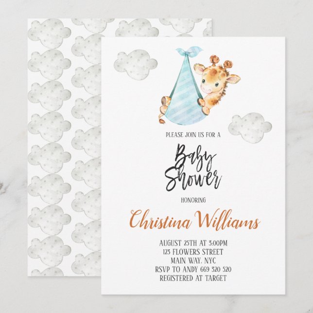 Neutral Baby Shower Giraffe Cub Minimal Niedlich Einladung (Vorne/Hinten)