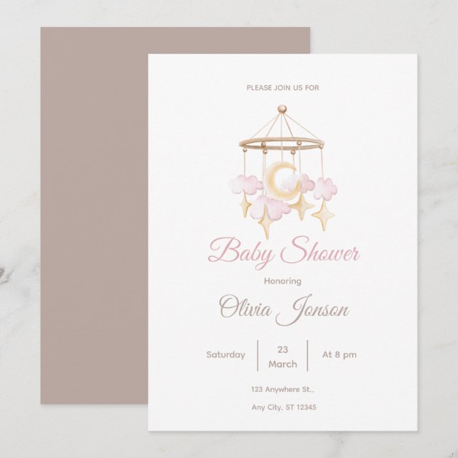 Neutral Baby Shower Invitation Moon and Stars Einladung (Vorne/Hinten)