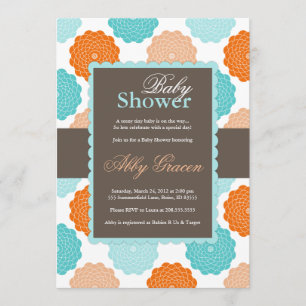 Neutral Baby Shower Invitation, Orange, Aqua, 976 Einladung