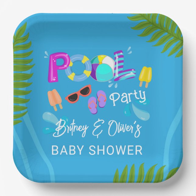 Neutral Baby Shower Pool Party Summer Pappteller (Vorderseite)