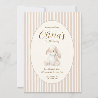 Neutral Baby's First Birthday Bunny Invitation Einladung