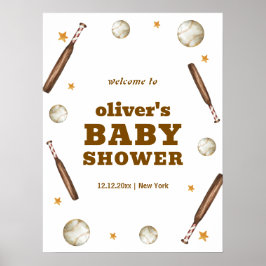 Neutral Batter Up Baseball Baby Shower Welcome Poster