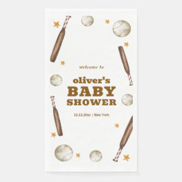 Neutral Batter Up Baseball Baby Shower Welcome Serviette
