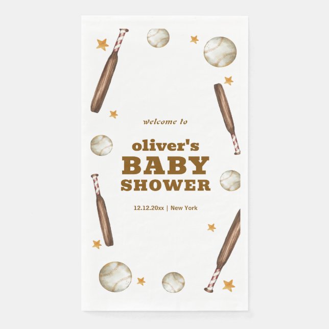 Neutral Batter Up Baseball Baby Shower Welcome  Serviette (Vorderseite)