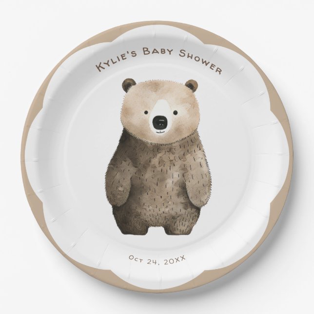Neutral Bear Bear Baby Shower Pappteller (Vorderseite)