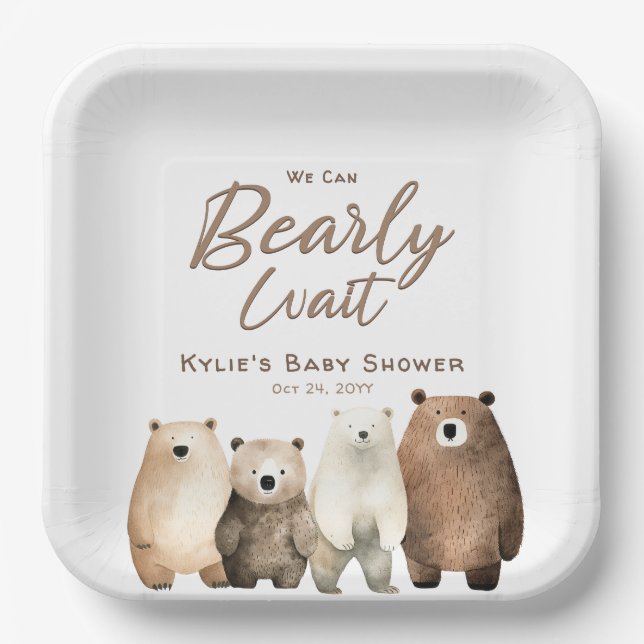 Neutral Bear Bear Baby Shower Pappteller (Vorderseite)