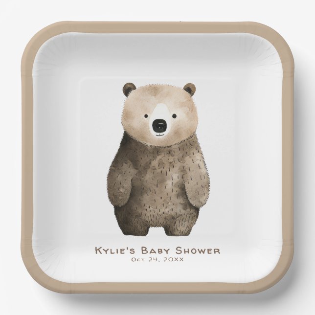 Neutral Bear Bear Baby Shower Pappteller (Vorderseite)