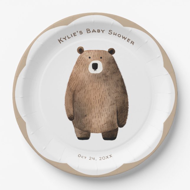 Neutral Bear Bear Baby Shower Pappteller (Vorderseite)
