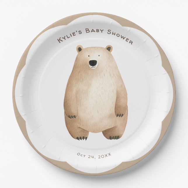 Neutral Bear Bear Baby Shower Pappteller (Vorderseite)