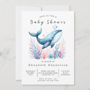 Neutral bearbeitbare Whale-Babydusche Einladung