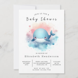 Neutral bearbeitbare Whale-Babydusche Einladung