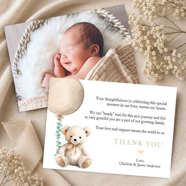 Neutral Bearly Wait Baby Dusche Danke Karte (Photo Thank You Card)