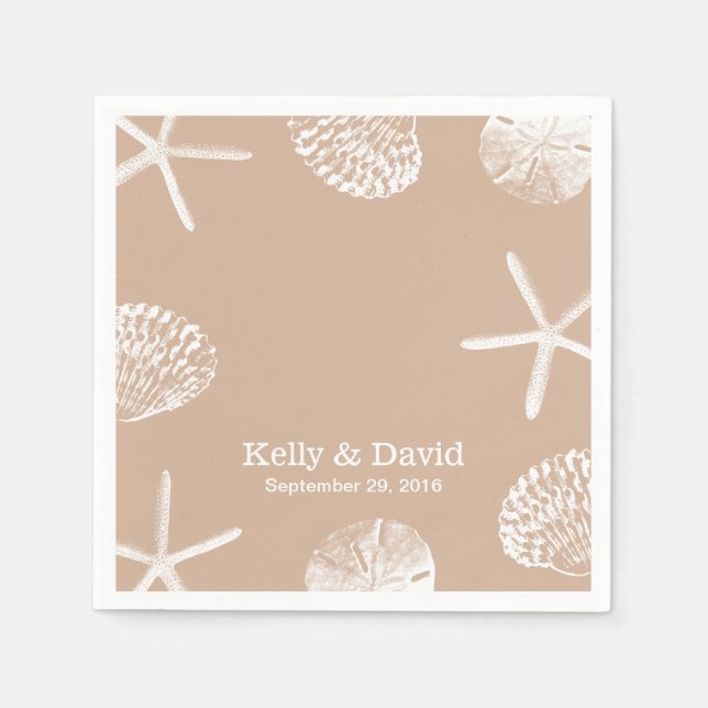 Neutral Beige Beach Theme Seashells Wedding Serviette (Vorderseite)