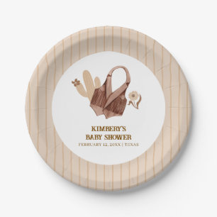 Neutral Beige Boho Cactus Cowgirl Baby Shower Pappteller