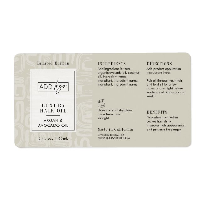 Neutral Beige Boho Pattern Logo 2OZ Dropper Bottle (Vorne)