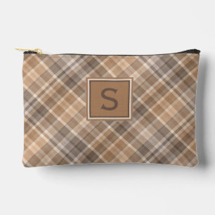 Neutral Beige Brown Taupe Kariert Gingham Muster Zubehörtasche