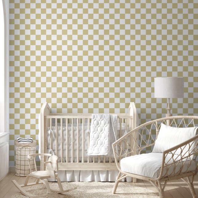 Neutral Beige Checkered Wallpaper | Modern Nursery Tapete (Kinder)