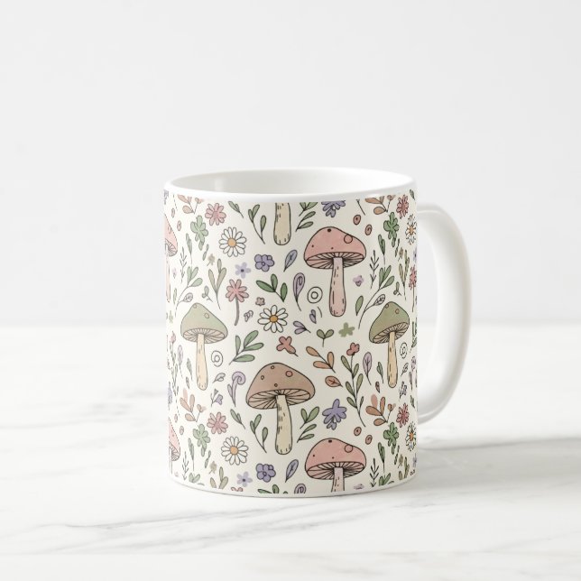 Neutral Beige Earthy Mushroom Seamless Pattern Kaffeetasse (VorderseiteRechts)