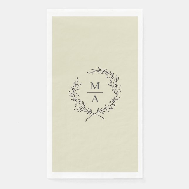 Neutral Beige Elegant Laurel Wreath Monogram Serviette (Vorderseite)