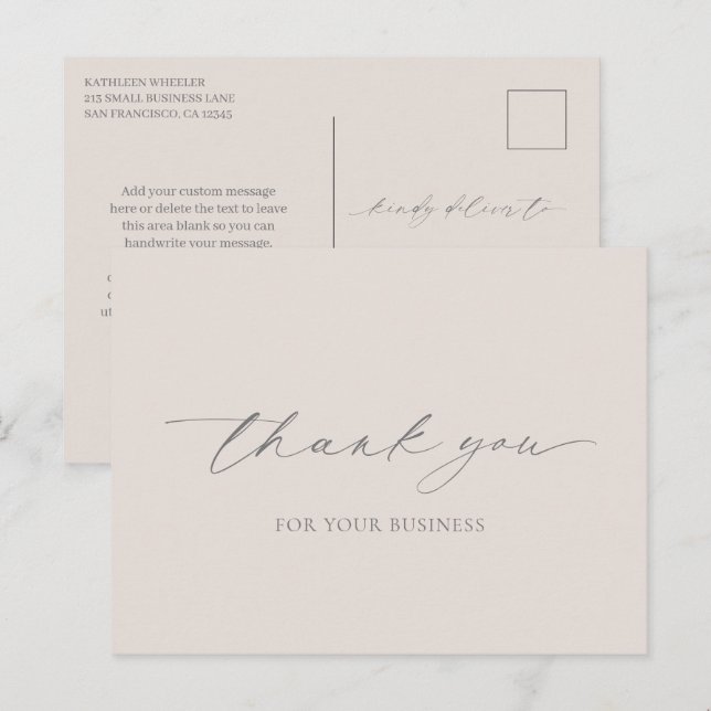 Neutral Beige Elegant Modernes Business Vielen Dan Postkarte (Vorne/Hinten)