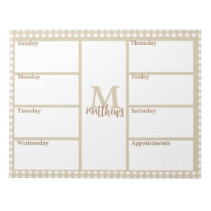 Neutral Beige Gingham Kariert Weekend Planner Note Notizblock