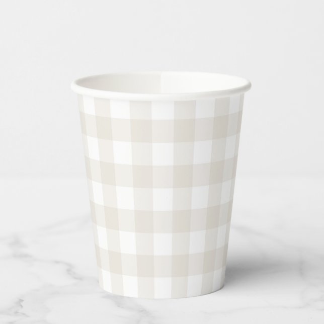 Neutral Beige Gingham Pappbecher (Links)