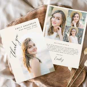 Neutral Beige Graduate Simple Foto Abschluss Dankeskarte