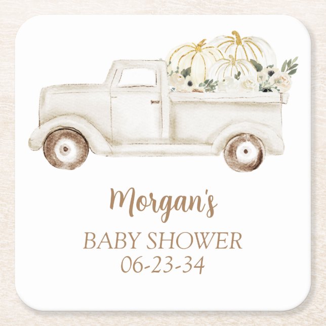 Neutral Beige Kleine Pumpkin Niedliche Babydusche Rechteckiger Pappuntersetzer (Vorderseite)