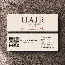Neutral Beige QR Code Hair Stylist Modern Mini Visitenkarte