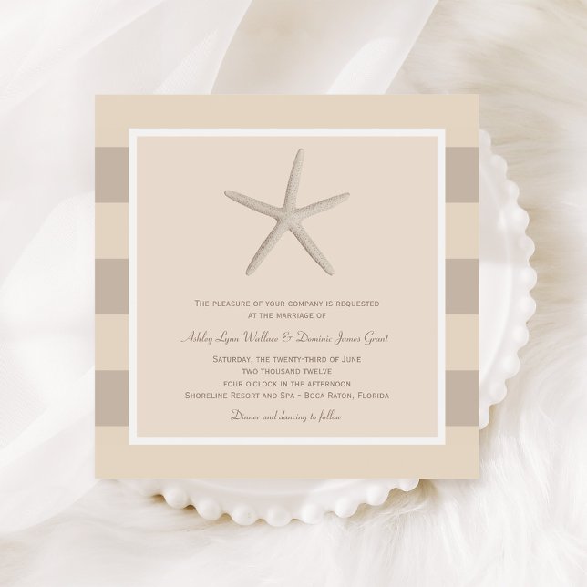 Neutral Beige Starfish Beach Hochzeit Einladung (Von Creator hochgeladen)