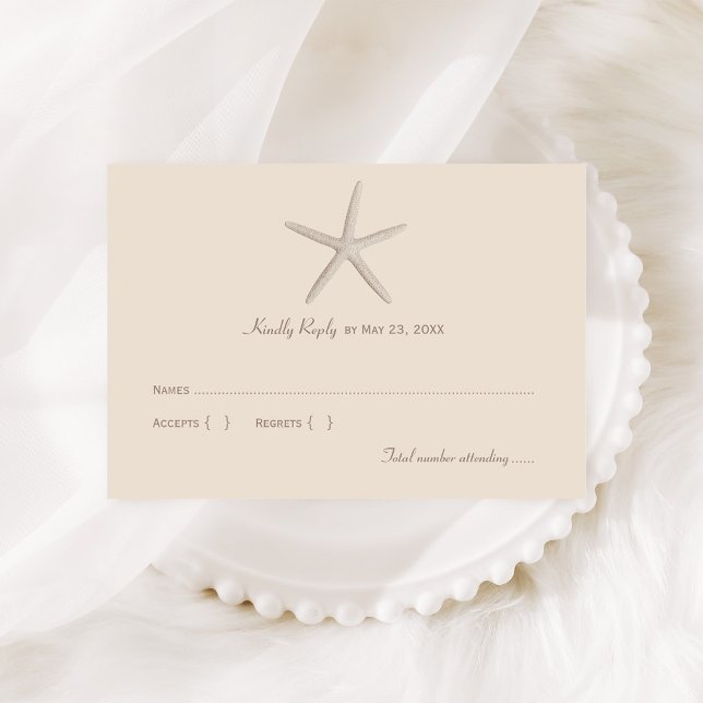 Neutral Beige Starfish Beach Hochzeit RSVP Karte (Von Creator hochgeladen)
