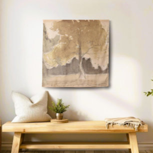 Neutral Beige Vintage Baumskizze Wandteppich