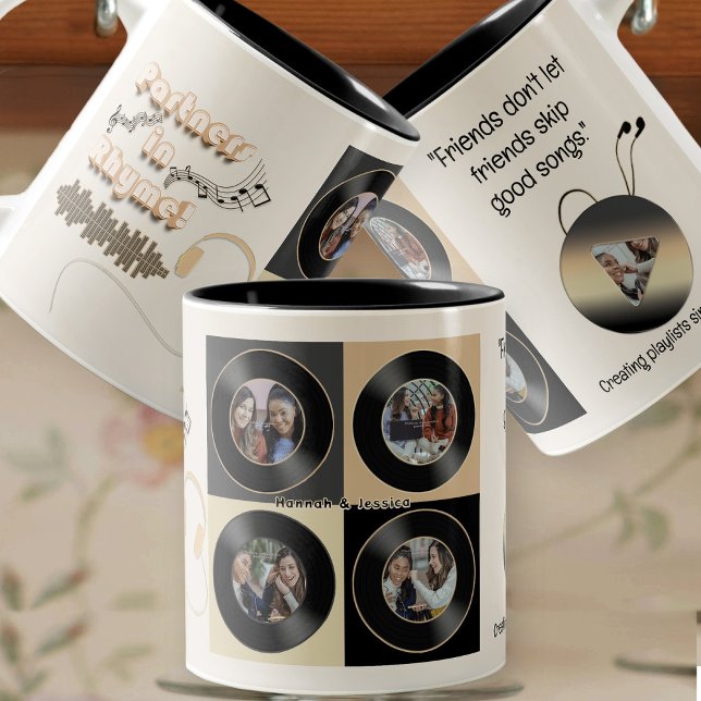Neutral Best Friend Vinyl Photo Personalized Gift  Zweifarbige Tasse (Von Creator hochgeladen)